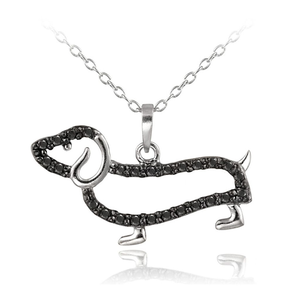 Sterling Silber Schwarz Diamant Akzent Dachshund Hund Halskette