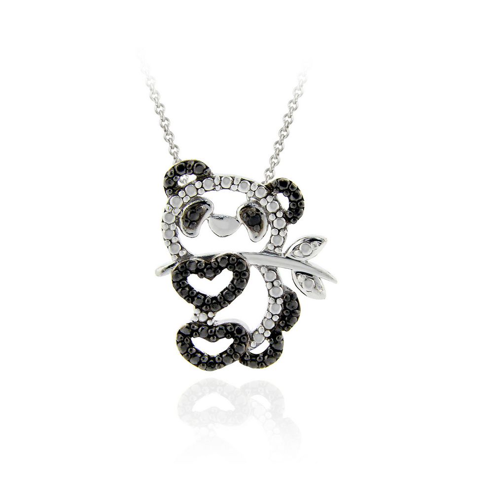 Sterling Silber Schwarz Diamant Akzent Panda Bär Anhänger