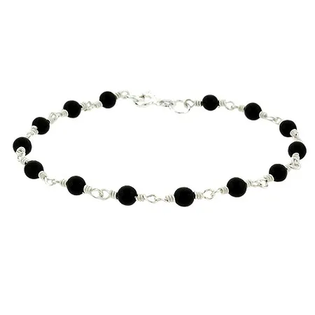 Sterling Silber Onyx Stone Bead Link Armband