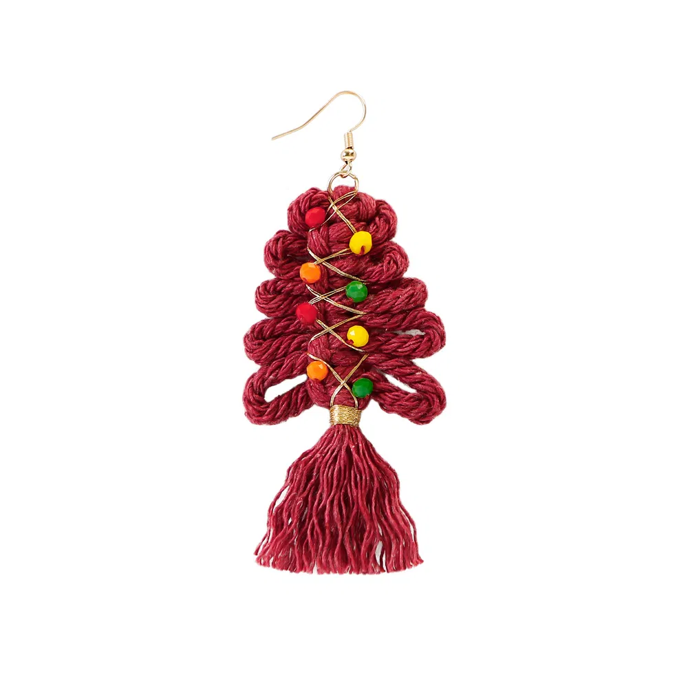 Handgewebte Weihnachts-Tassel - Ohrringe Damen europäische und amerikanische Kristall-Vintage - Ohrringe Ethnische Minderheit Weihnachtsbaum Ohrringe