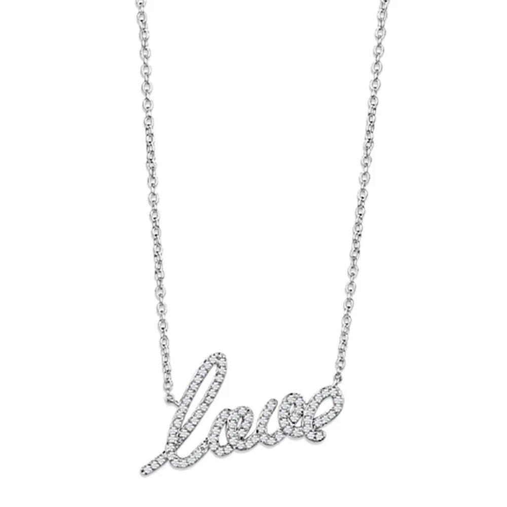 3W453 - Rhodium-Messing - Halskette mit AAA-Klasse CZ in Clear