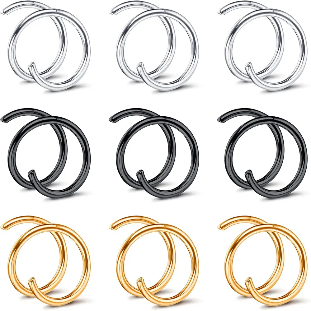 Doppel Nasenring für Einzel Piercing 18G G23 Titan Spiral Nasenring Schleifen Knorpel Lippen Septum Ringe Daith Tragus Helix Conch Nasenloch Piercing für Frauen Mädchen