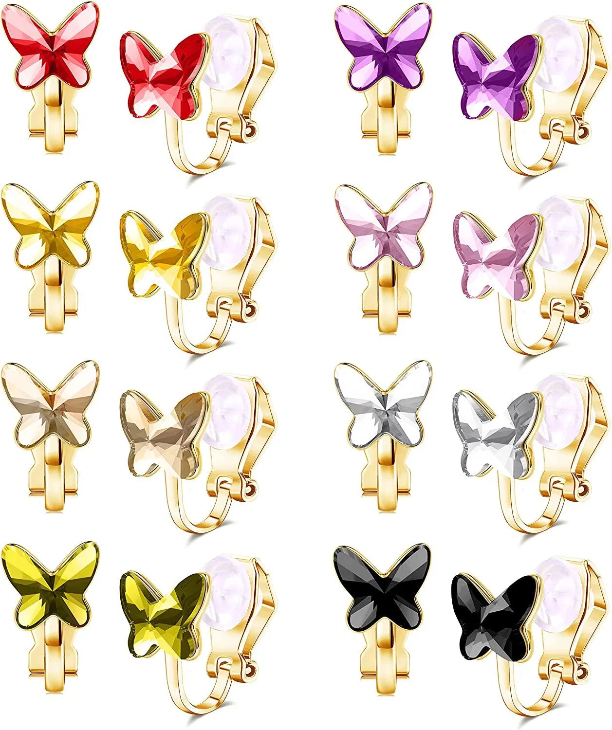 8 Paare Clip auf Ohrringe für Frauen Nicht durchbohrte Herz Schmetterling Round Cubic Zirkonia Clip auf Ohrringe für Mädchen Hypoallergen Clip Ohrringe Set