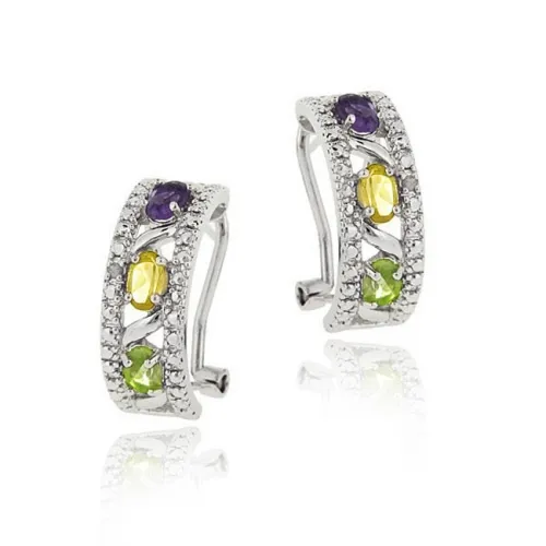 Sterling Silber 1.42ct Multi Color Edelstein & Diamond Half Hoop Ohrringe