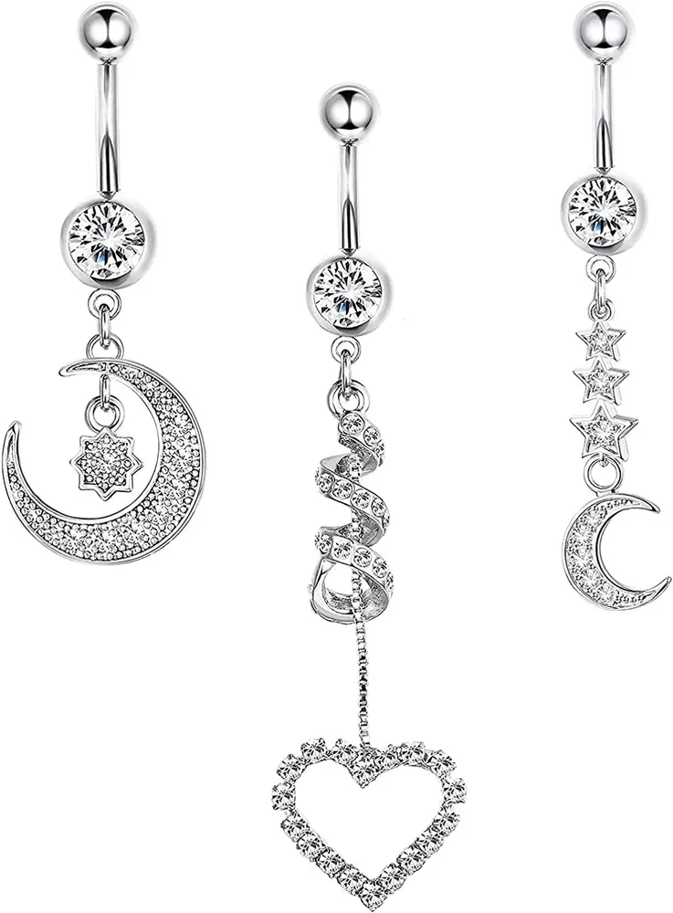 14G Bauchknopfringe Dangle für Frauen Chirurgische gebogene Nabelringe Barbell Clear CZ Body Piercing Schmuck