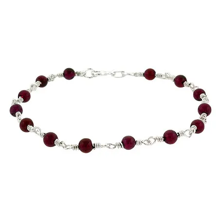 Sterling Silber .925 Echtes Granat Stein Perlen Link Armband