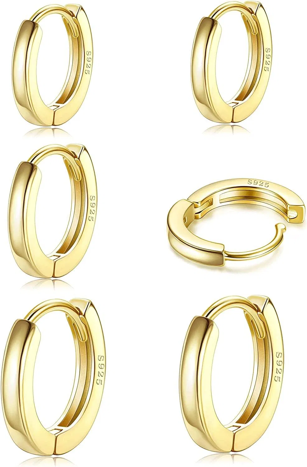 3 Paare 925 Sterling Silber Hoop Ohrringe für Frauen Mädchen Gold / Silber Hoop Ohrringe Set Kleines Schläfer Helix Hoop Huggie Ohrringe Durchmesser