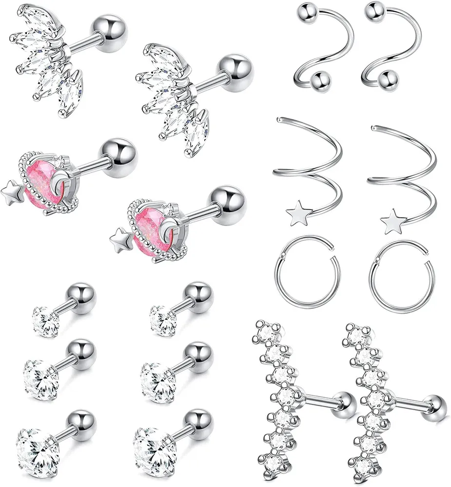 9Paare 16 - 18G Edelstahl Knorpel Helix Tragus Conch Ohrringe Studs Hoops Für Frauen CZ Barbell Studs Hoops Ohrring Piercing Schmuck