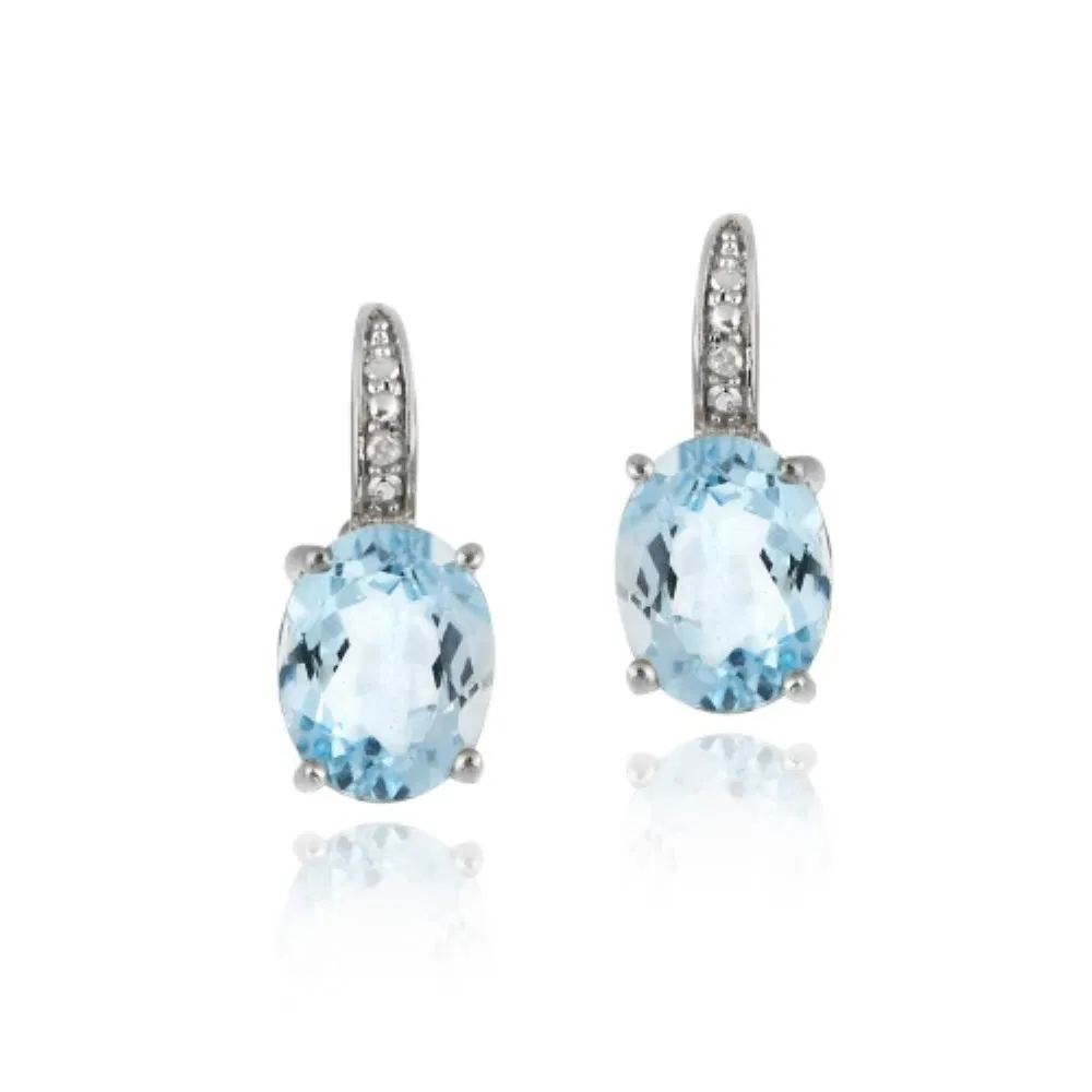 Sterling Silber 6,4 CT. Blue Topaz & Diamond Oval Leverback Ohrringe