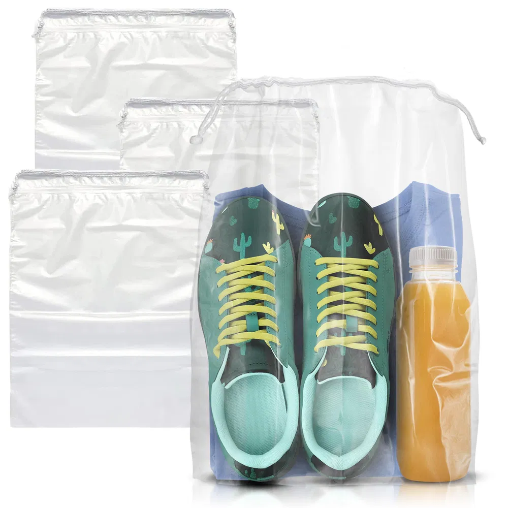 Clear Drawstring Bag, 10 x 14 Zoll. Packung von 50 klaren Plastik Drawstring Taschen. 2 Mil Drawstring Clear Plastiktüten. Wasserdicht Clear Plastic Bags Drawstring für Kosmetik, Toilettenartikel
