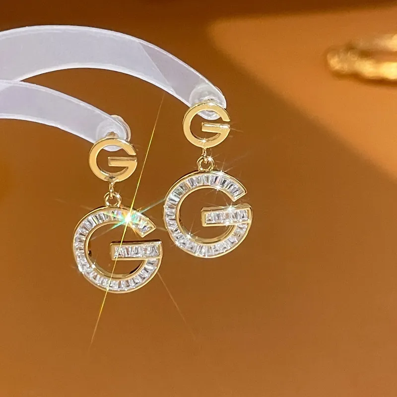 Glanzender Brief G Drop Ohrringe 18K Gold Plated Accessoires Für Damen Bankett Dinner Dekor Schmuck