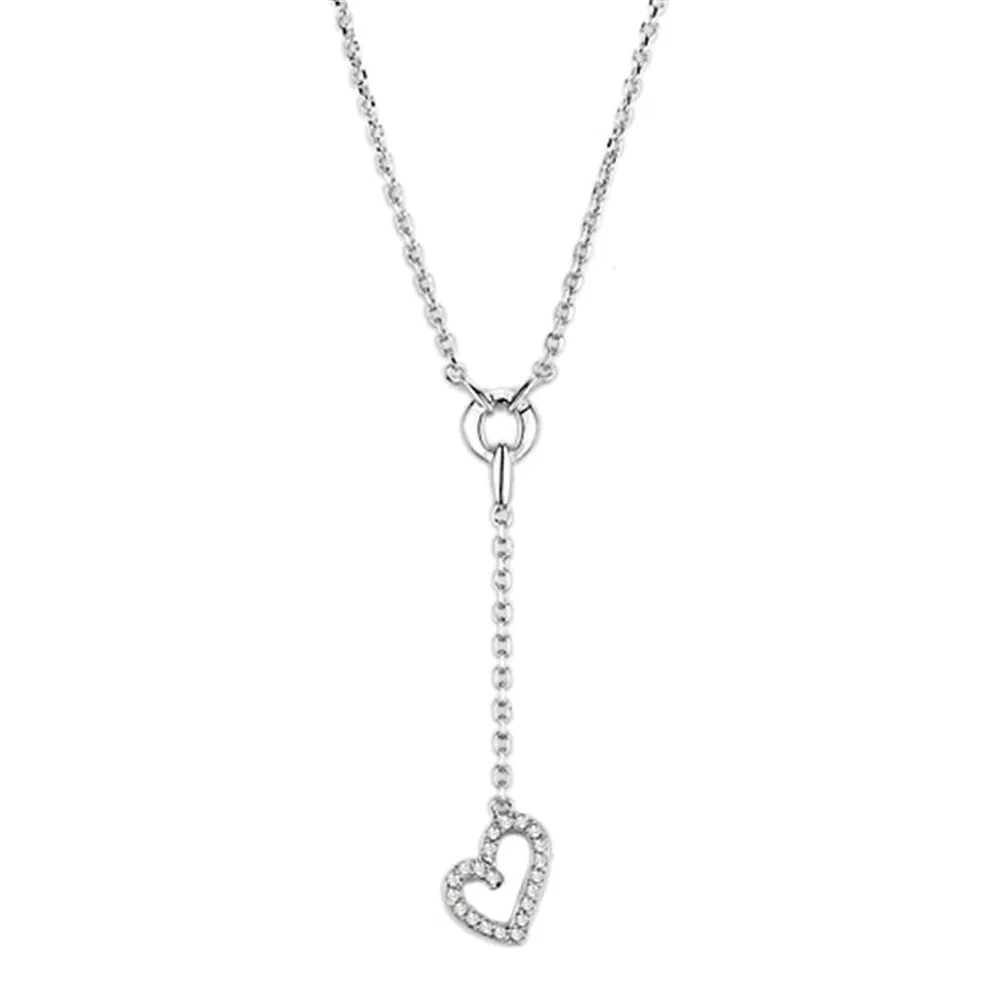 3W425 - Rhodium-Messing - Halskette mit AAA-Klasse CZ in Clear