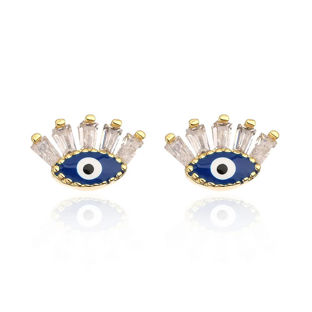 Netto Rot Ohr Zubehör Kupfer Plated Gold Micro Inset Zirkon Eye Ear Studs Weiblich