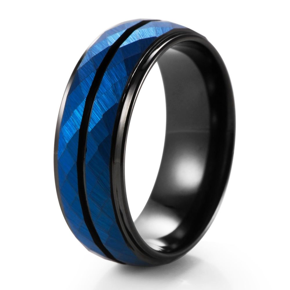 8mm Breite Charge Blume Blaue Plattform Zweifarben Stahl Ring Schmuck