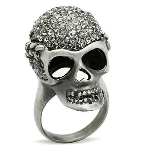 3W015 - Antike Silber-weißer Metallring mit Top-Grade - Kristall in schwarzem Diamant