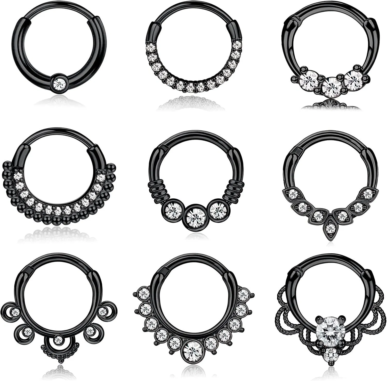 9pcs 16G Septum Ringe Edelstahl Nasen Ringe Hoop CZ Tragus Daith Helix Knorpel Ohrringe Septum Clicker Piercing für Frauen Männer 8mm