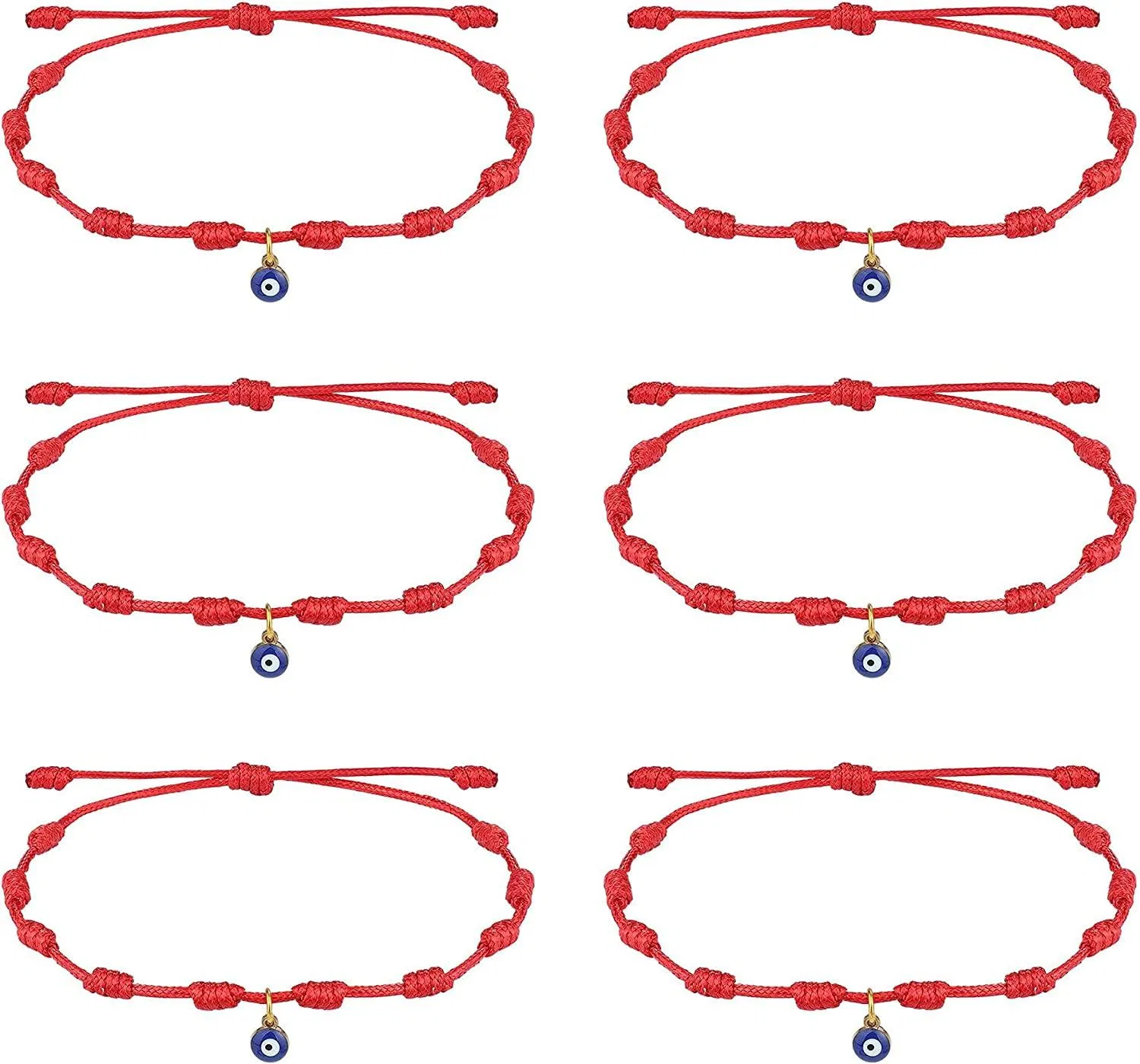 6 Stück Rote Armband Rote Schnur Armband Verstellbare Kabbala Rote Knoten String Armband Böse Auge Thread Amulett und Glück Talisman für Frauen Männer Freundschaft Armband Paar Armband