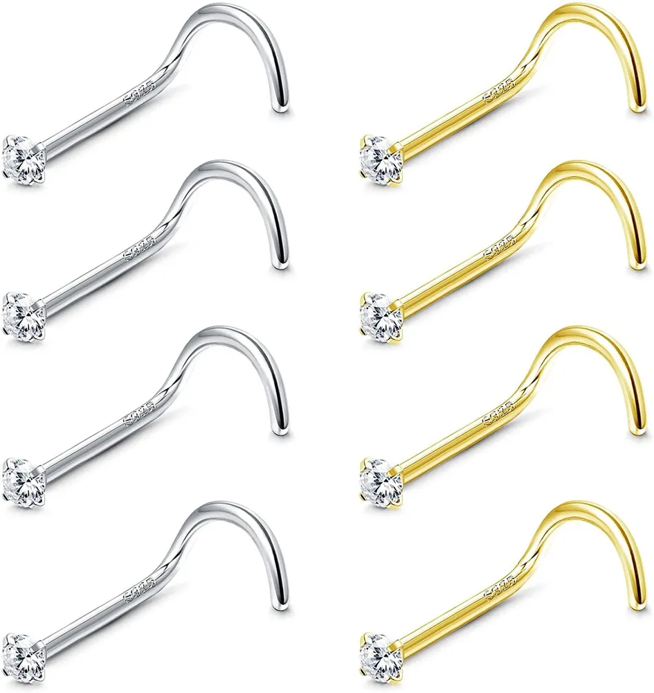 8pcs 20G Sterling Silber Nasen Stud 14K Gold Plated CZ Corkscrew Nasen Ringe Stud für Frauen Männer Nasen Piercing 1.5mm 2mm 2.5mm 3mm