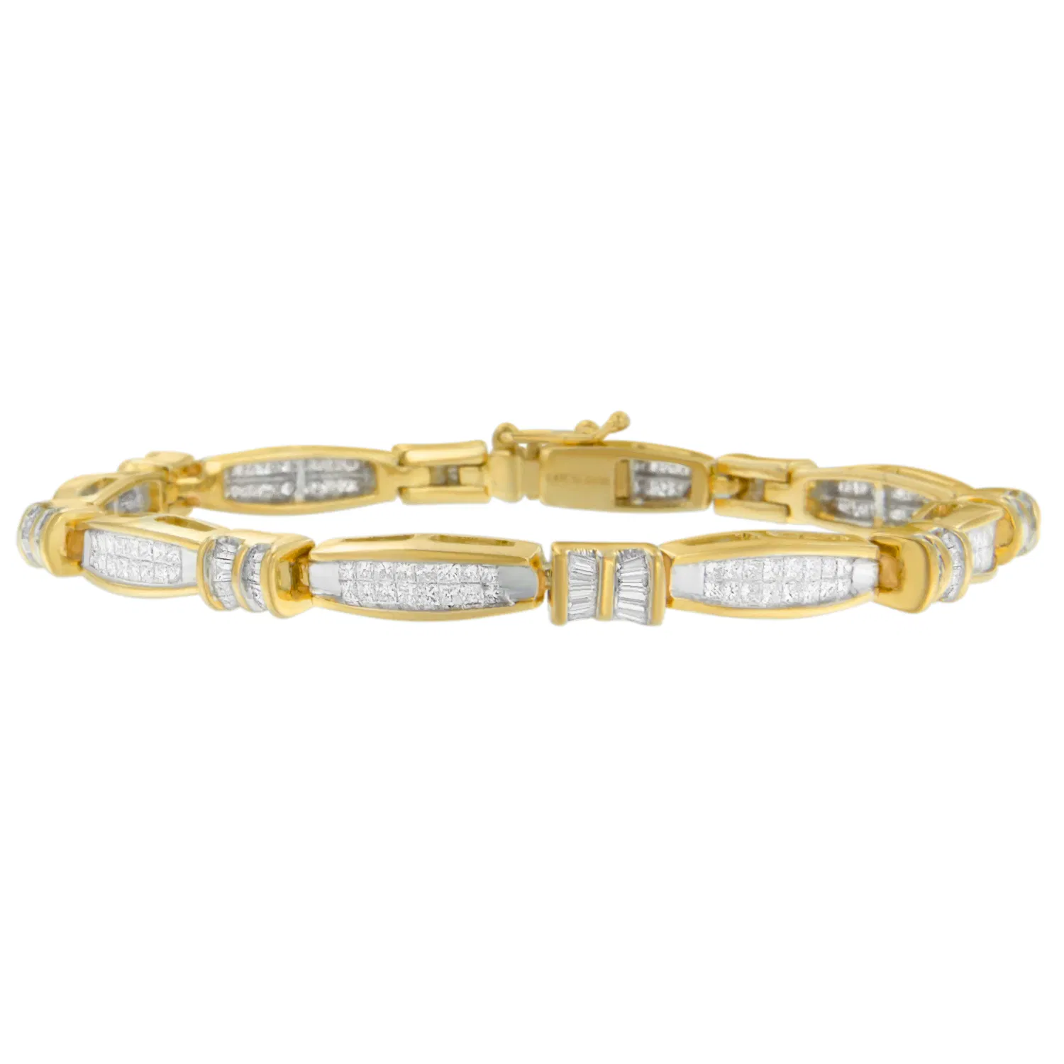14 Karat gelbes Gold Prinzessin und Baguette Cut Diamant Beaded Armband (3.00 cttw, H-I Farbe, SI1 - SI2 Klarheit)