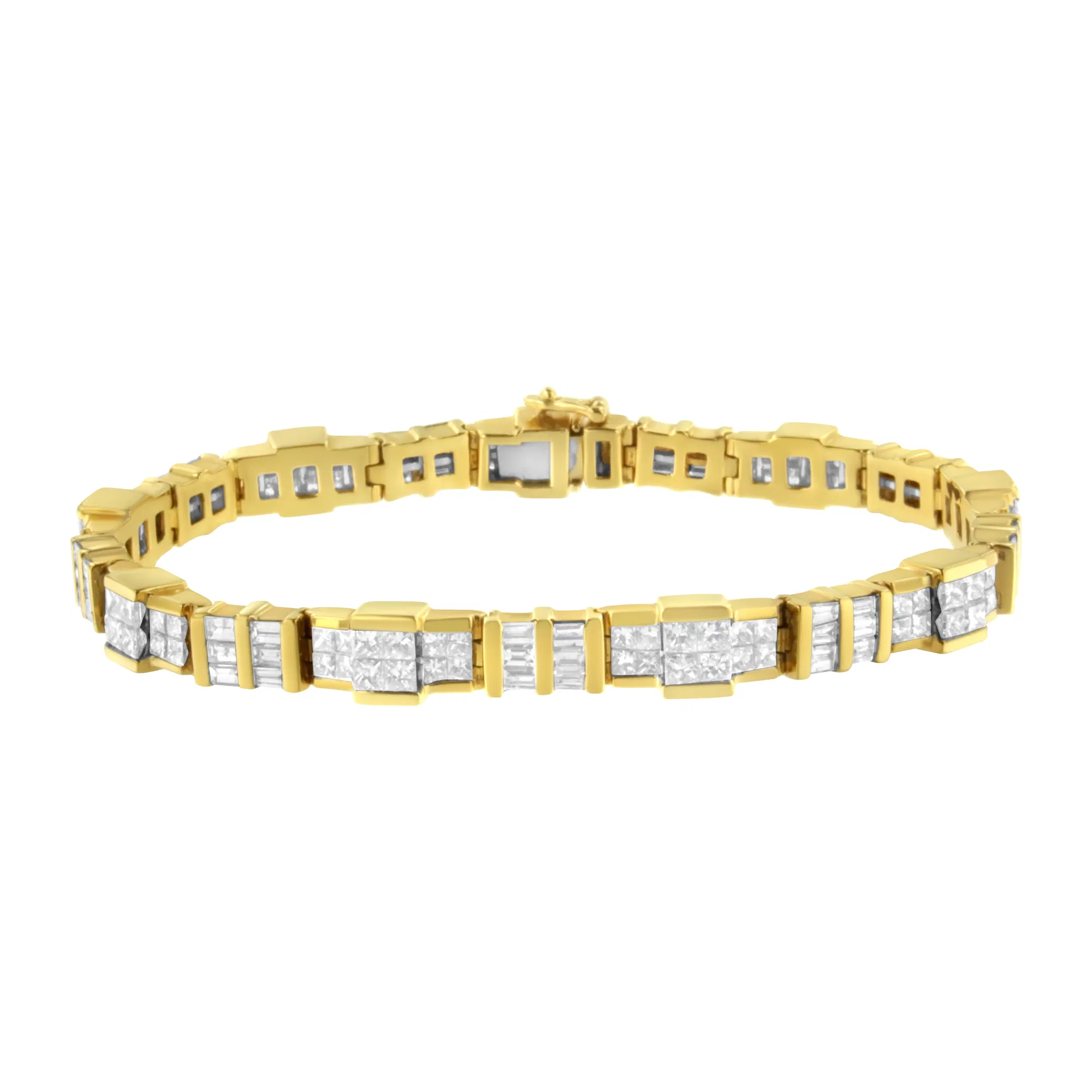 14 Karat Gelbgold Baguette und Prinzessin-Cut Diamant Armband (8,30 cttw, H-I Farbe, SI1 - SI2 Klarheit)