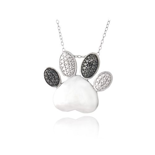 Sterling Silber Schwarz Diamant Akzent Herz Paw Print Halskette