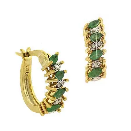 18 Karat Gold über Sterling Silber Smaragd & Diamant Akzent Marquise Cut Hoop Ohrringe