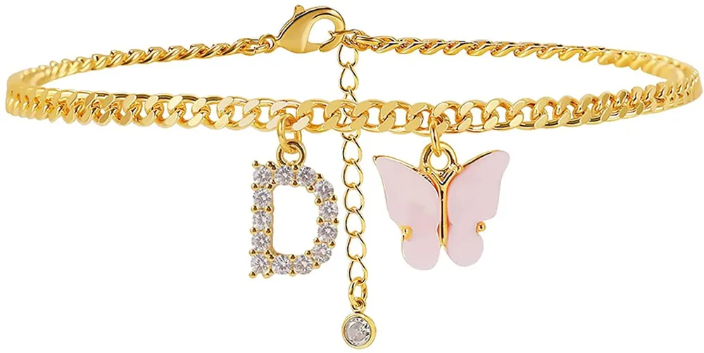 Schmetterling Brief Fuß Kette Mode Eingezogen Diamant Brief Acryl
