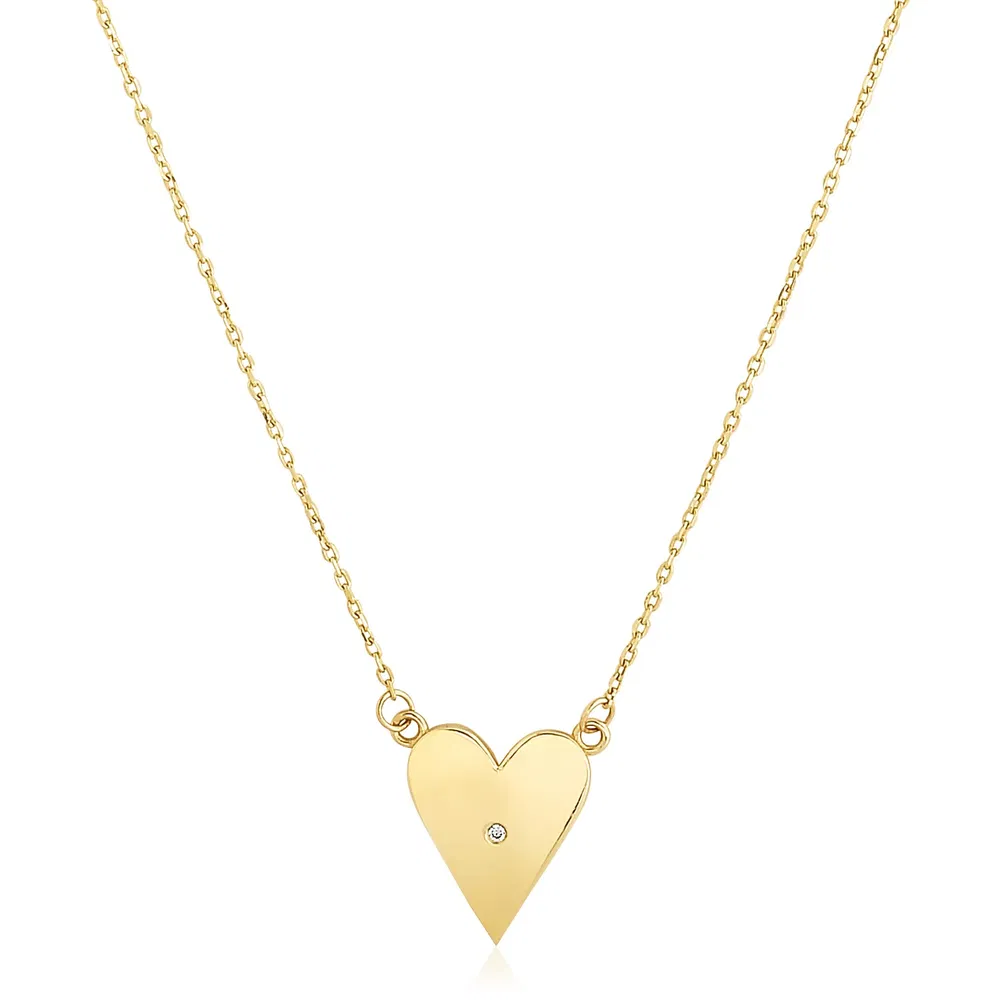 14 Karat Gelbgold High Polish Elongated Heart Halskette
