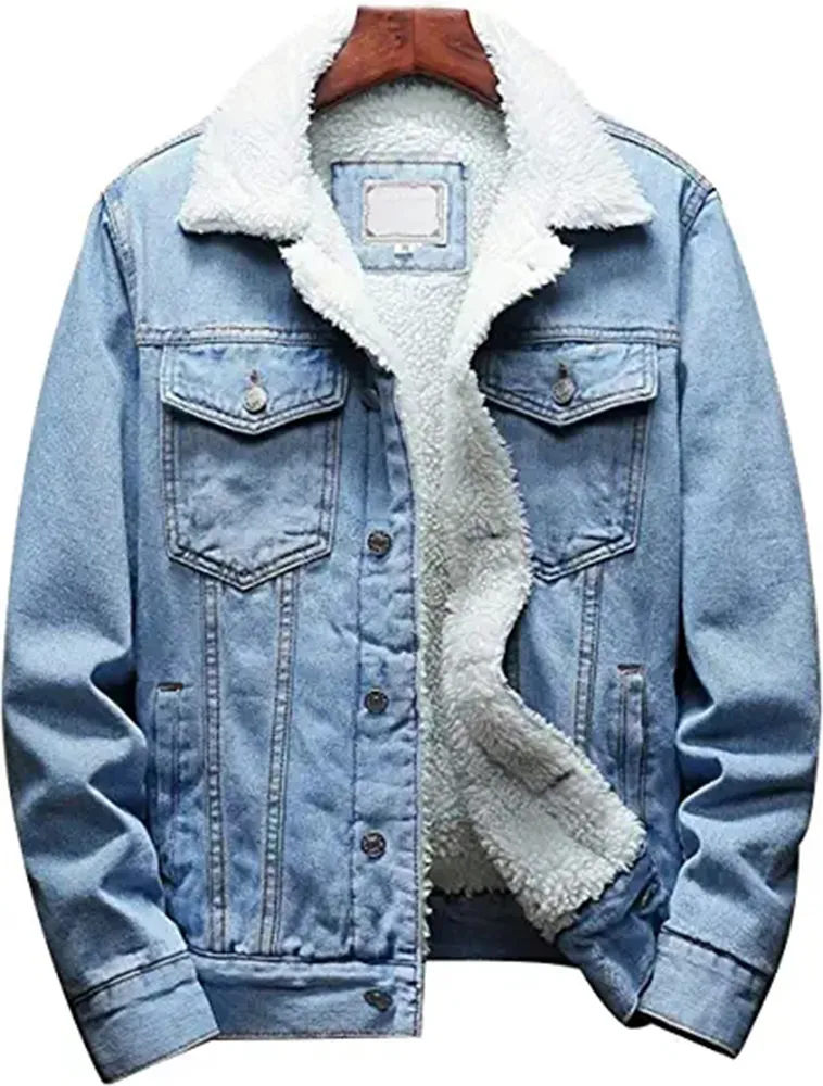 Herren Lapel Sherpa Fleece Lined Thicken Denim Jean Trucker Jacket Coats