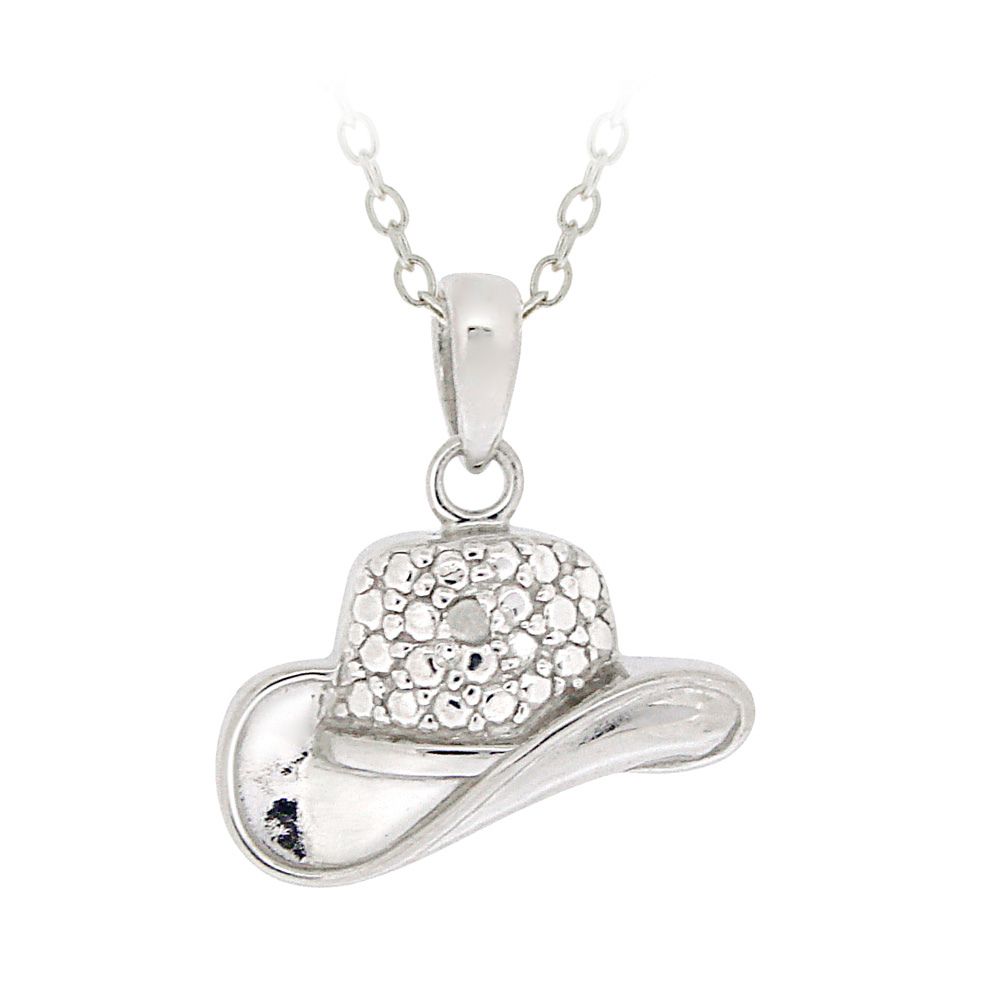 Sterling Silber Diamant Akzent Cowboy Hut Halskette