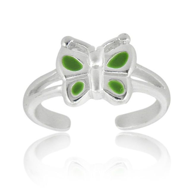 Sterling Silber Grün Enamel Butterfly Toe Ring