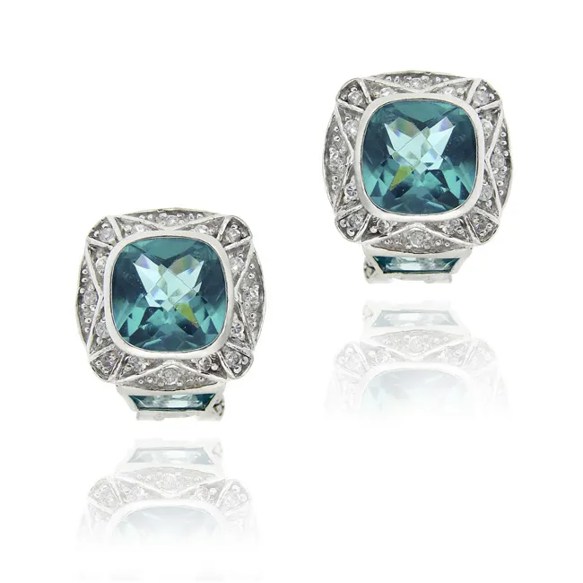 Sterling Silber 12ct Caribbean Mist CZ Square Mode Ohrringe