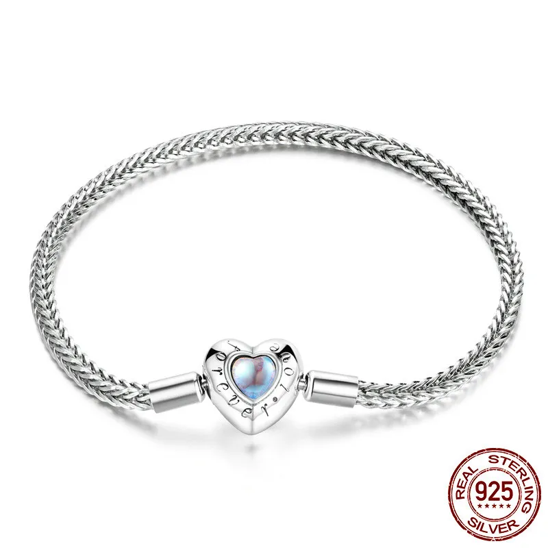 Herz Moonstone Eingezogen Sterling Silber Armband
