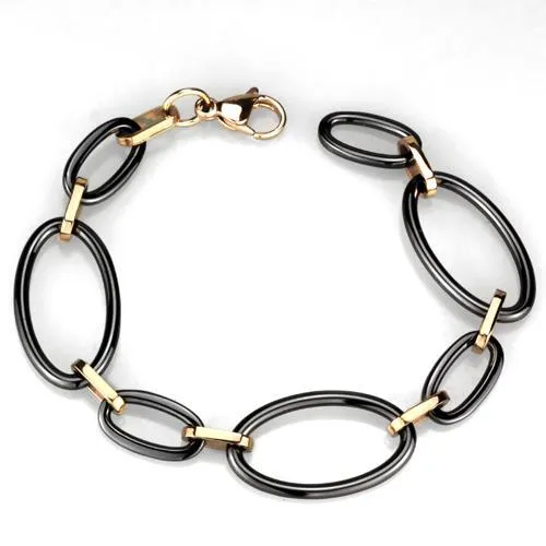 3W1005 - IP Rose Gold (Ion Plating) Edelstahl Armband mit Keramik in Jet