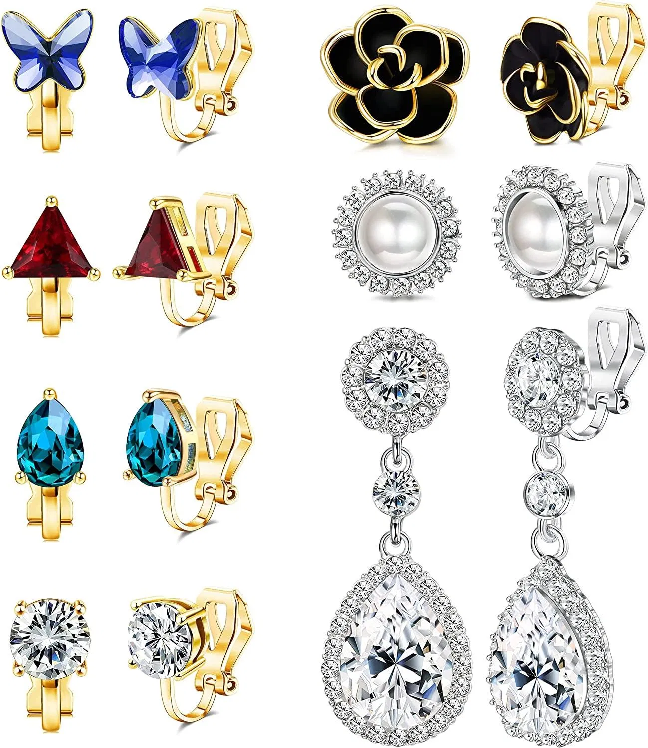 7 Paare Clip On Ohrringe für Frauen farbenfrohe CZ Non Pierced Stud Ohrringe Clip On Dangle Ohrringe Ohrclip Set