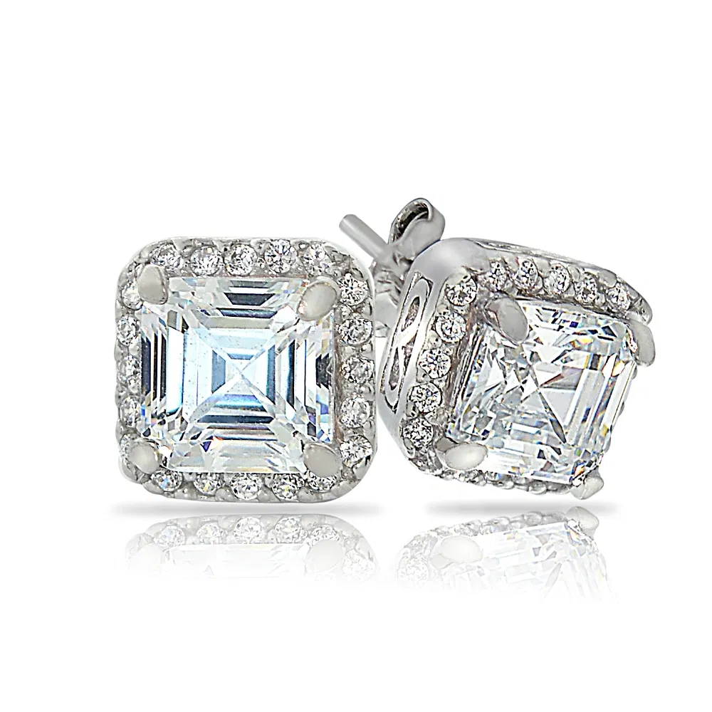 Sterling Silber 3ct Asscher-Cut CZ Stud Ohrringe