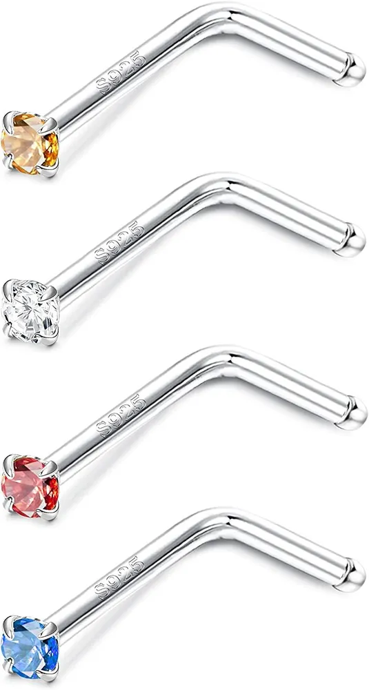 925 Sterling Silber Nasenringe L-geformte Nasen Piercings 20G Multi-Color Opal CZ Nasen Studs für Frauen Nasenloch Lippenknorpel Körperschmuck