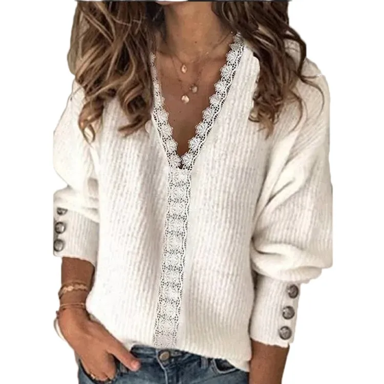 Spitze Patchwork Pullover Knit Sweater Tops