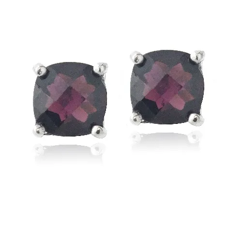 Sterling Silber 4ct Garnet Cushion-Cut Stud Ohrringe, 7mm