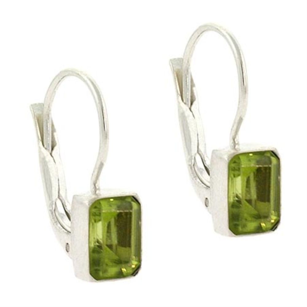 Sterling Silber Echtes Peridot Stein Smaragd Schnitten Hebel Rücken Hebel Ohrringe