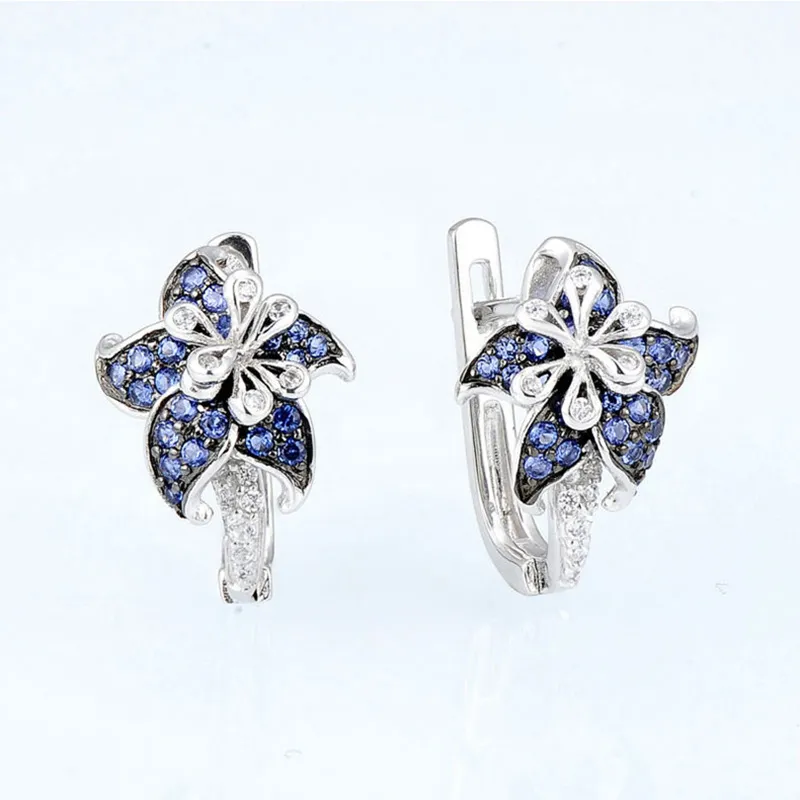 Doppelte Blumen-Ohrringe Inlaid Glanz Zirkon Elegant Ohr Schmuck Geschenk für Geburtstag / Valentinstag / Jubiläum