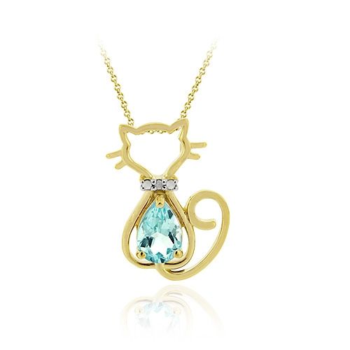 18 Karat Gold über Sterling Silber Blau Topaz & Diamant Akzent Filigree Cat Slide Anhänger