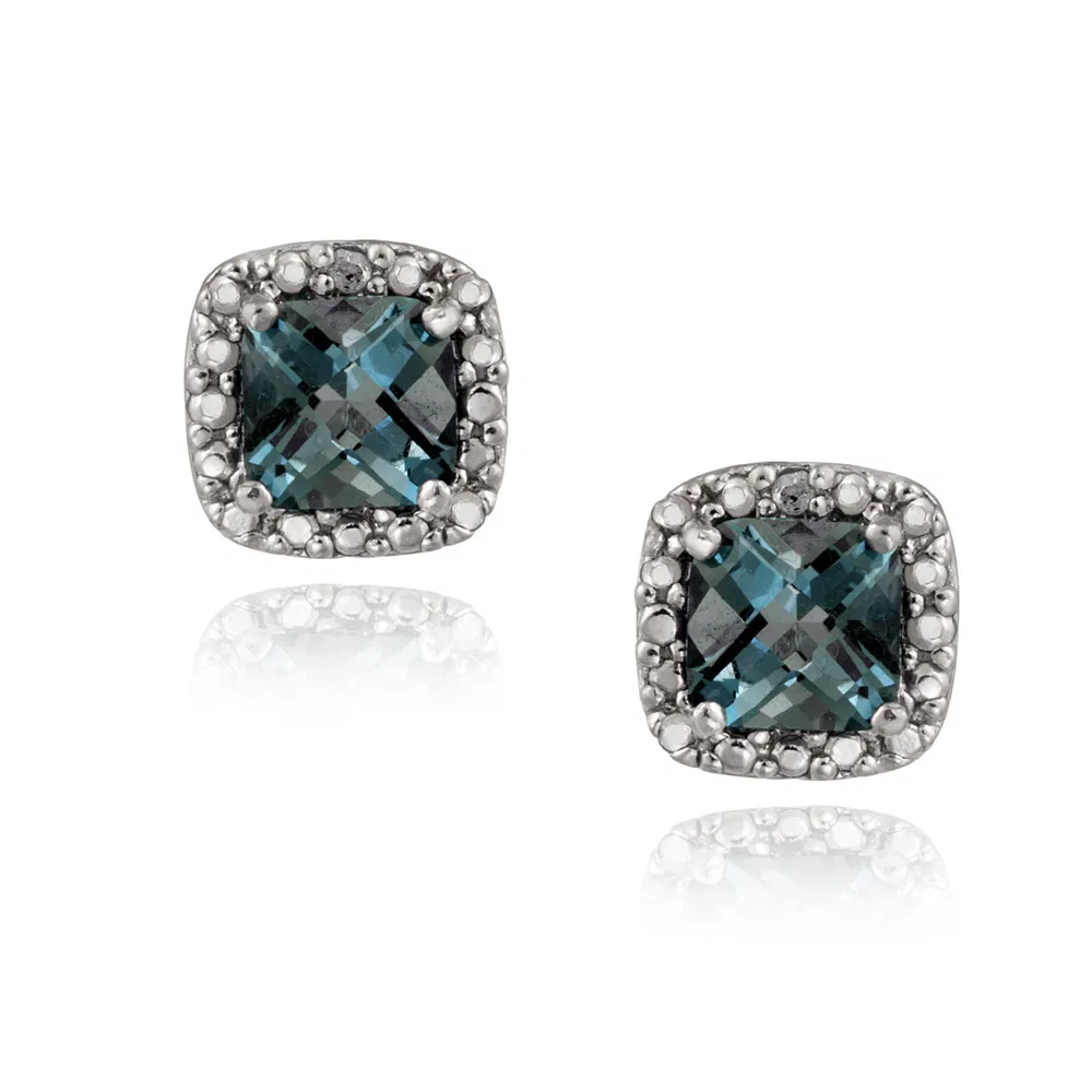 Sterling Silver 2,6ct Cushion-Cut London Blue Topaz Stud Earrings