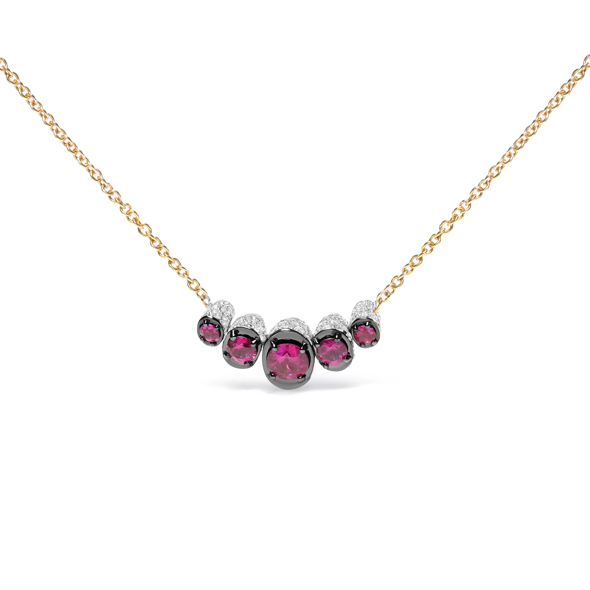 18 Karat Rose Gold 3/4 Cttw Pflaster Diamanten und Graduierten Rot Ruby Edelstein Kurven Bar Choker Halskette (G-H Farbe, SI1 - SI2 Klarheit) - Verstellbar bis 14