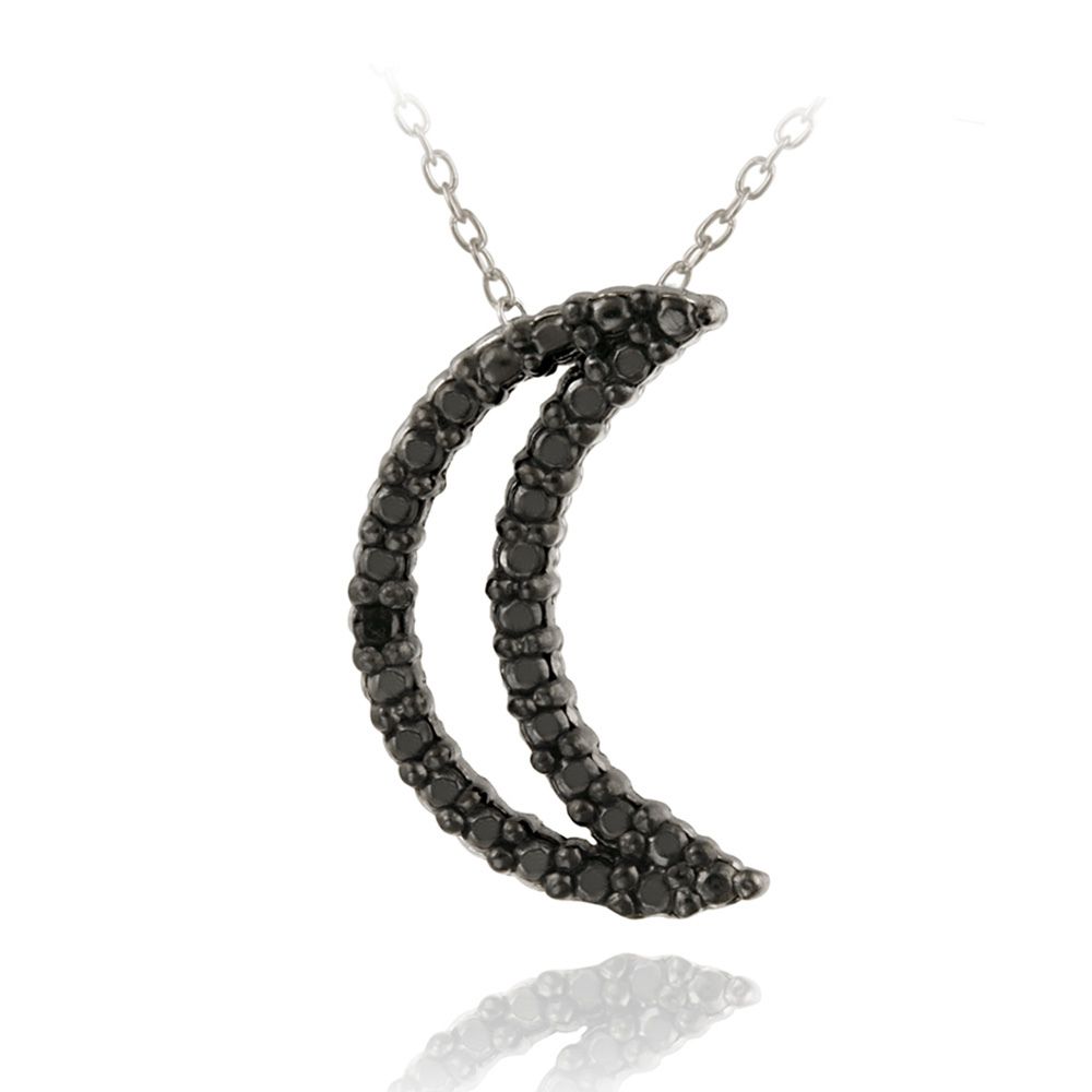 Sterling Silber Schwarz Diamant Akzent Mond Anhänger