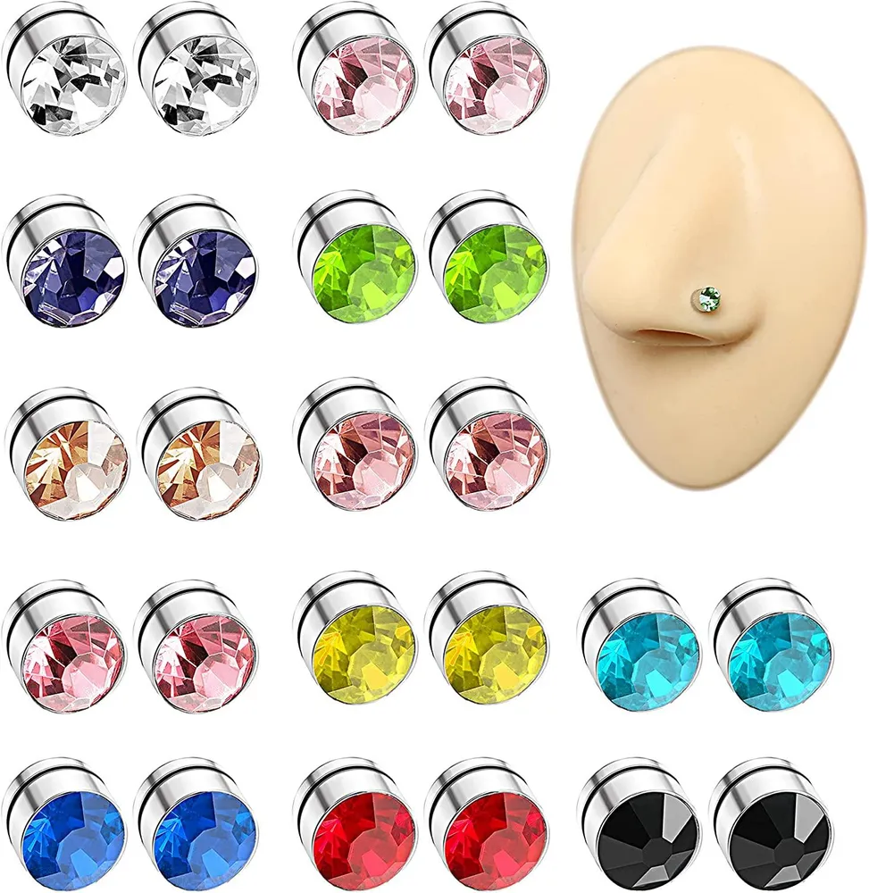12 Paare Magnetische Stud Ohrringe Edelstick-Clip auf CZ Ohrringe Nicht-Piercing Fake Nose Ring Magnetische Stud Ohrringe für Frauen Männer