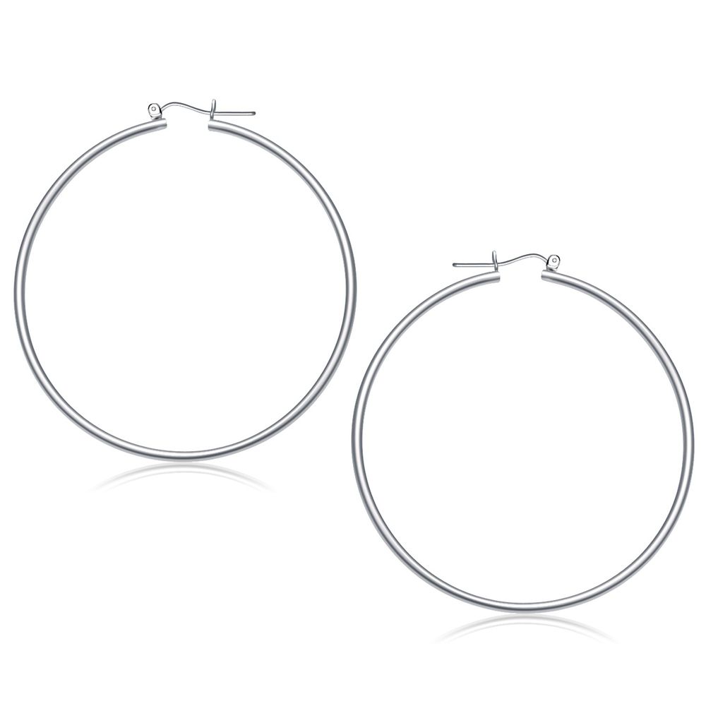 14 Karat Weißgold Polierte Hoop Ohrringe (2x60mm)