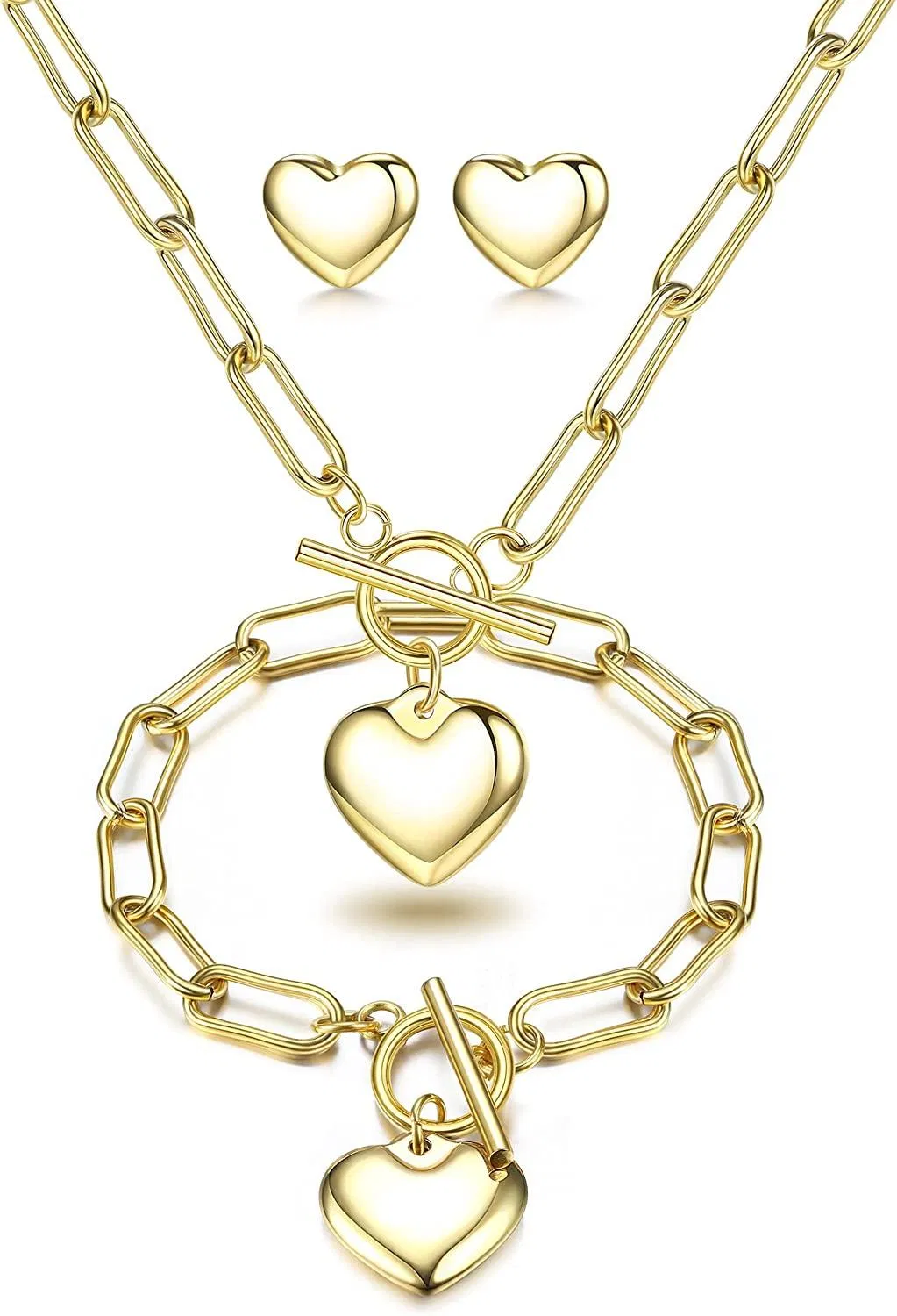 Herz Anhänger Halskette Armband für Frauen Umschalten Schließverschluss Papierklift Kette Liebe Herz Stud Ohrringe Charme Choker Halskette Set Valentinstag Geschenke