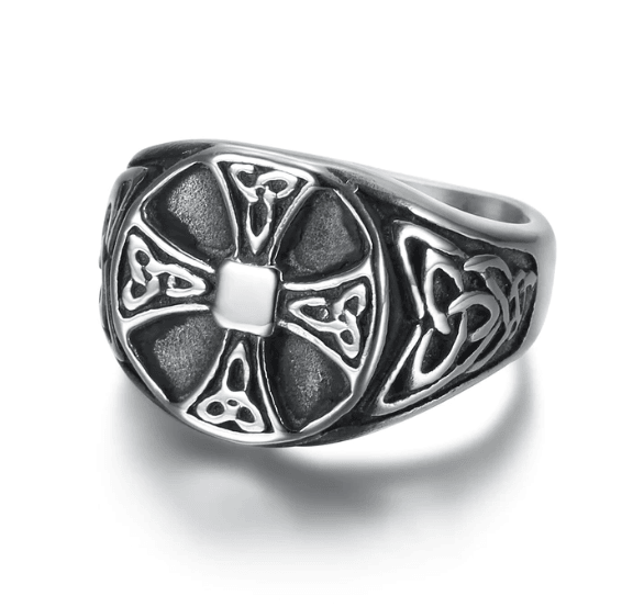Beowulf Regalia Handgefertigter Edelstahl Celtic Knot Cross Ring