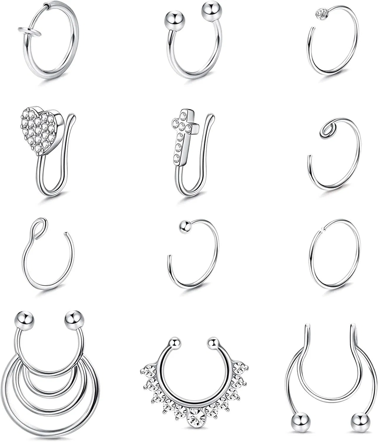 16 / 20G Falsche Nase Ringe Schleife Edelstahl Faux Lippen Ohr Nasen Septum Ring Nicht Piercing Clip auf Nase Schleife Ringe Falsche Körper Piercing Schmuck